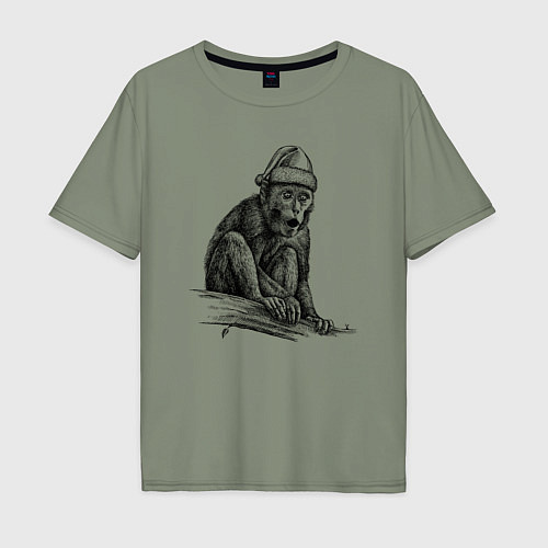 Мужская футболка оверсайз Новогодний примат / Авокадо – фото 1