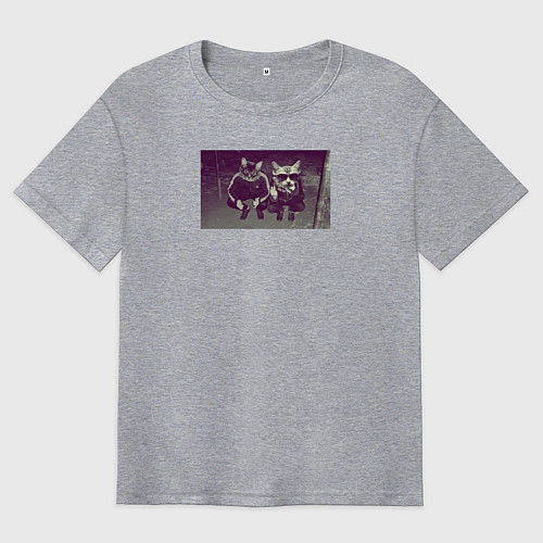 Мужская футболка оверсайз Два кота в очках на кортах / Меланж – фото 1