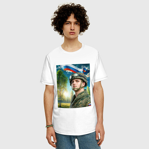 Мужская футболка оверсайз На защите Отчизны / Белый – фото 3