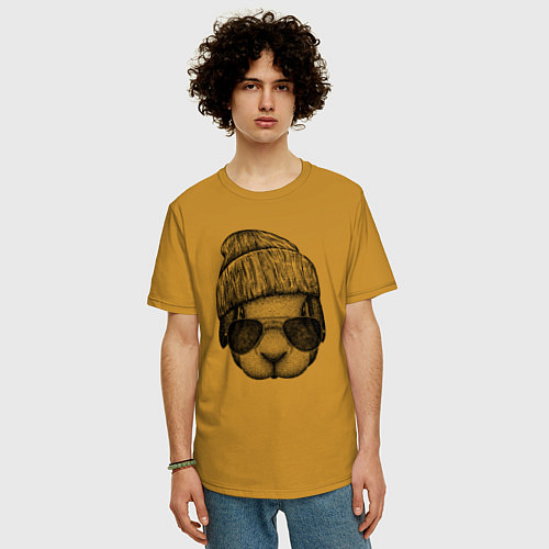 Мужская футболка оверсайз Кролик-хипстер / Горчичный – фото 3