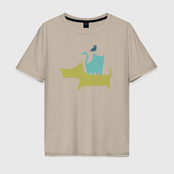 Футболка оверсайз мужская Bird dog cat, цвет: миндальный