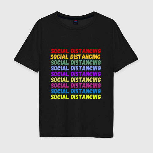 Мужская футболка оверсайз Social distancing - социальная дистанция / Черный – фото 1