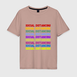 Футболка оверсайз мужская Social distancing - социальная дистанция, цвет: пыльно-розовый