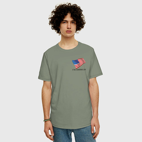 Мужская футболка оверсайз Im an American - motto / Авокадо – фото 3