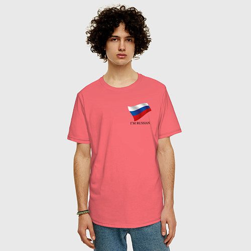 Мужская футболка оверсайз Im Russian - motto / Коралловый – фото 3