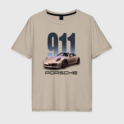 Футболка оверсайз мужская Порше 911 спортивный автомобиль, цвет: миндальный