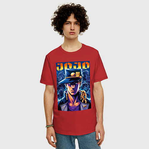 Мужская футболка оверсайз Jojo - Jotaro Kujo ai art / Красный – фото 3