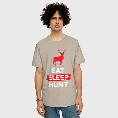 Мужская футболка оверсайз Есть спать охотиться на оленей / Миндальный – фото 3