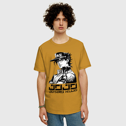 Мужская футболка оверсайз Jotaro Kujo - jojo ai art / Горчичный – фото 3