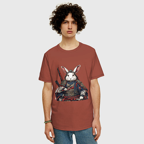 Мужская футболка оверсайз Самурай Кроль / Кирпичный – фото 3