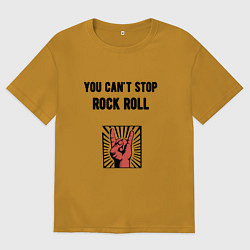 Футболка оверсайз мужская You cant stop rock roll, цвет: горчичный