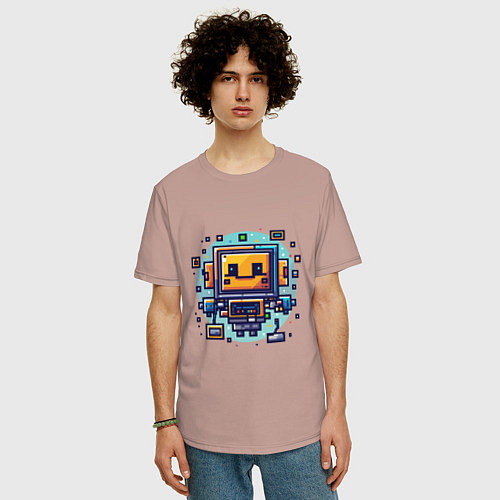 Мужская футболка оверсайз Пиксель робот Макс / Пыльно-розовый – фото 3