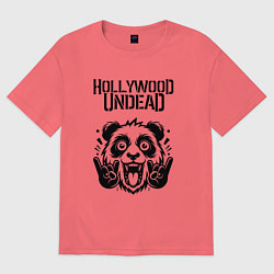 Футболка оверсайз мужская Hollywood Undead - rock panda, цвет: коралловый