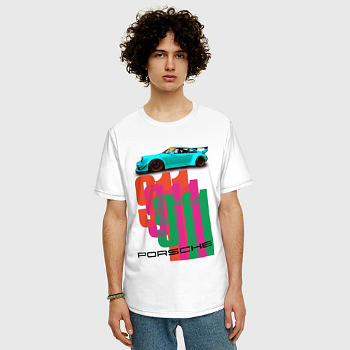 Мужская футболка оверсайз Порше 911 спортивный немецкий автомобиль / Белый – фото 3