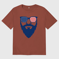 Футболка оверсайз мужская Американец бородач, цвет: кирпичный