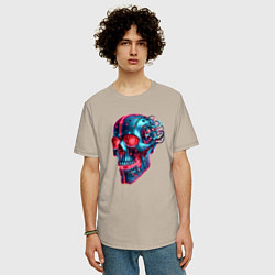 Футболка оверсайз мужская Metal cyber skull - ai art, цвет: миндальный — фото 2