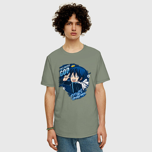 Мужская футболка оверсайз Бездомный бог Ято доставка / Авокадо – фото 3