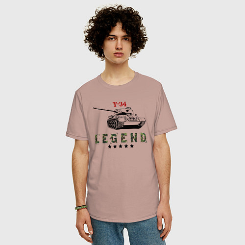 Мужская футболка оверсайз Танк Т-34 - легенда / Пыльно-розовый – фото 3