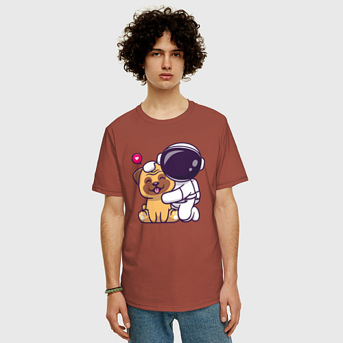 Мужская футболка оверсайз Космонавт и пёсик / Кирпичный – фото 3