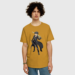 Футболка оверсайз мужская Мастера Меча Онлайн Кадзуто Киригая, цвет: горчичный — фото 2