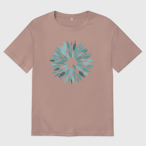 Мужская футболка оверсайз Рыбный круг / Пыльно-розовый – фото 1