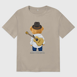 Футболка оверсайз мужская Плюшевый медвежонок - музыкант, цвет: миндальный