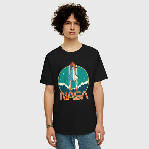 Мужская футболка оверсайз NASA spaceship / Черный – фото 3