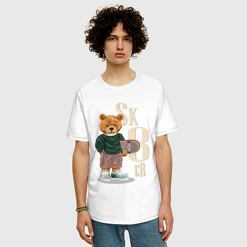 Мужская футболка оверсайз Плюшевый мишка - скейтер / Белый – фото 3