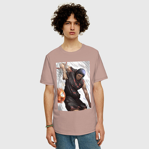 Мужская футболка оверсайз Баскетбол Куроко Дайки Аоминэ / Пыльно-розовый – фото 3