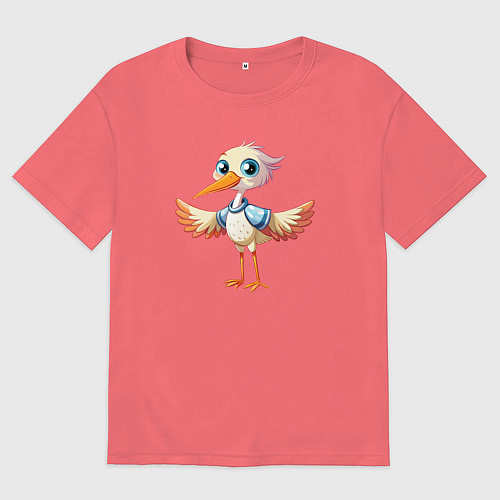 Мужская футболка оверсайз Маленький аистёнок / Коралловый – фото 1