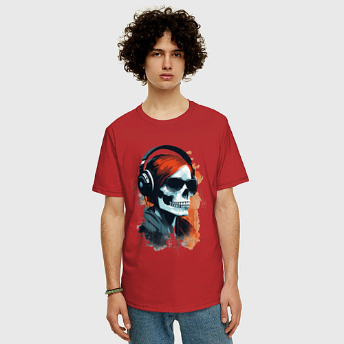 Мужская футболка оверсайз Grunge redhead girl skull / Красный – фото 3