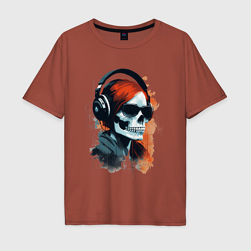 Мужская футболка оверсайз Grunge redhead girl skull / Кирпичный – фото 1