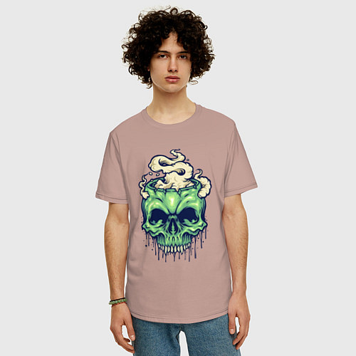Мужская футболка оверсайз Skull smoke / Пыльно-розовый – фото 3