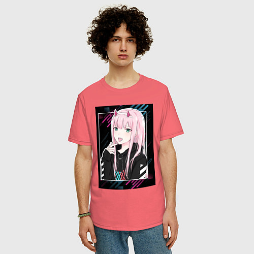 Мужская футболка оверсайз Zero Two is darling / Коралловый – фото 3