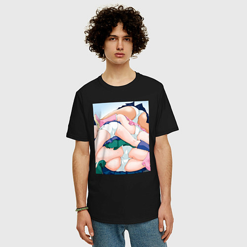 Мужская футболка оверсайз Senpai секси / Черный – фото 3