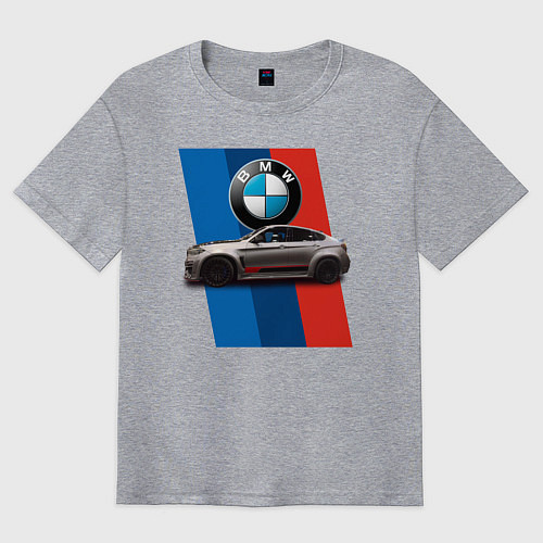 Мужская футболка оверсайз Кроссовер BMW X6 M / Меланж – фото 1