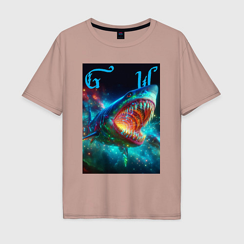 Мужская футболка оверсайз Great white space shark - ai art / Пыльно-розовый – фото 1