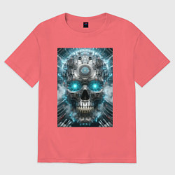 Футболка оверсайз мужская Electrified cyber skull - ai art fantasy, цвет: коралловый