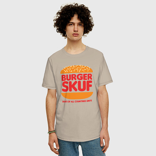 Мужская футболка оверсайз Burger - skuf / Миндальный – фото 3