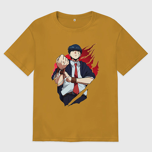 Мужская футболка оверсайз Мэш Бёрндэд маг / Горчичный – фото 1