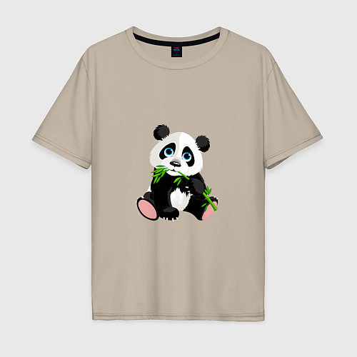 Мужская футболка оверсайз Красивый медведь панда / Миндальный – фото 1