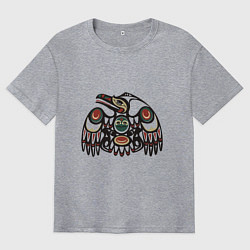 Футболка оверсайз мужская Ворон североамериканских индейцев западного побере, цвет: меланж