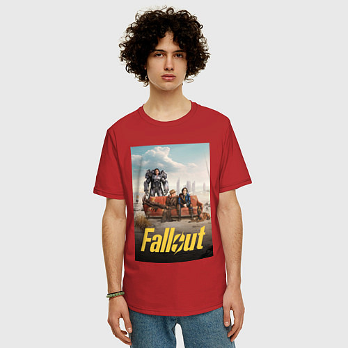 Мужская футболка оверсайз Фоллаут на диване / Красный – фото 3