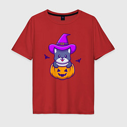 Футболка оверсайз мужская Kitty halloween, цвет: красный