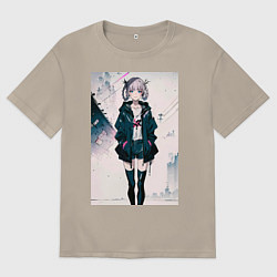 Футболка оверсайз мужская Надзуна Нанакуса - Песнь ночных сов, цвет: миндальный