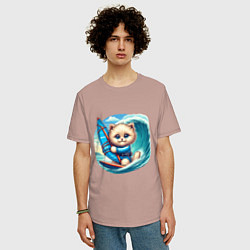 Футболка оверсайз мужская Котик и виндсерфинг, цвет: пыльно-розовый — фото 2