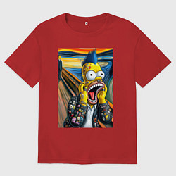 Футболка оверсайз мужская Гомер Симпсон кричит - мем нейросеть, цвет: красный