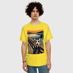 Футболка оверсайз мужская Кошка кричит - мем нейросеть, цвет: желтый — фото 2