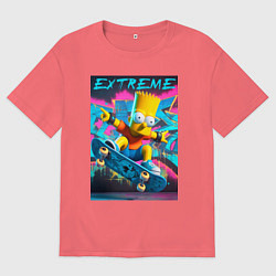 Футболка оверсайз мужская Барт Симпсон крутой скейтбордист, цвет: коралловый