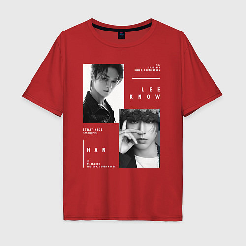 Мужская футболка оверсайз Stray kids Minsung Lee know Han / Красный – фото 1